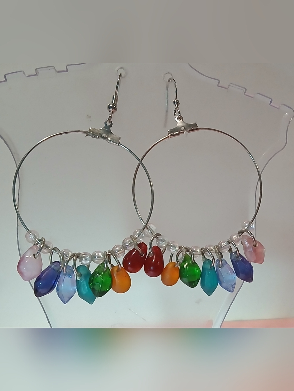 Hand Crafted Colorful Glass Teardrop Hoop Earrings